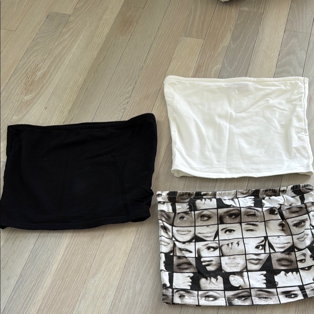 Edikted Black, White, and Graphic tube tops